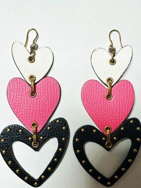 henri bendel Pink, White & Black Layered Heart Drop Earrings